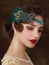 SWEETV 1920s Flapper Feather Headband, 20s Sequined Showgirl Headpiece, Gatsby Hair Accessories for Women (Dark Green)