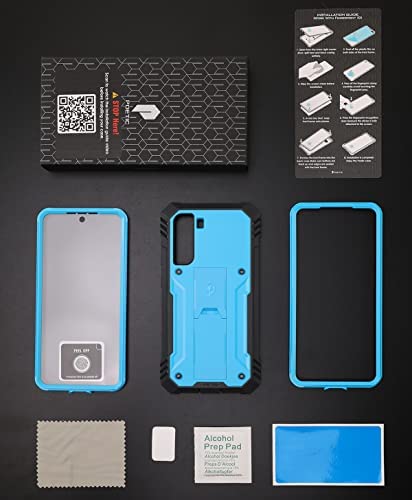 Poetic Revolution Series Case Designed for Samsung Galaxy S21 FE 5G, Built-in Screen Protector Work with Fingerprint ID, Full Body Rugged Shockproof Protective Cover Case with Kickstand, Blue