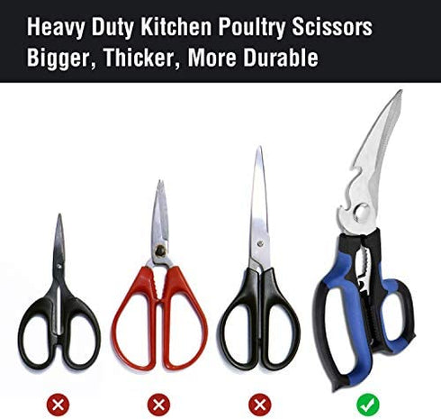 Latest 2020 Heavy Duty Kitchen Shears with Unique Curve Blade, No Rust Cooking Knives Multi-purpose Scissors for Turkey Poultry Chicken Meat Bone Nuts Cardboard