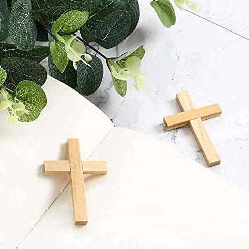 24 Pieces Natural Wooden Cross Wood Cross Pendants Mini Cross Beads for DIY Crafts Jewelry Making (Wood Color)