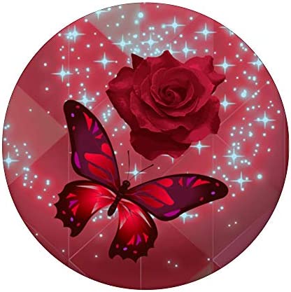 Rose Flower Cell Phone Button Pop Up Holder Red Butterfly PopSockets PopGrip: Swappable Grip for Phones & Tablets