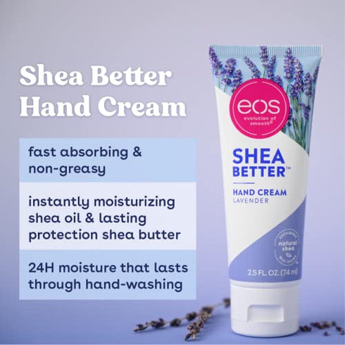 eos Shea Better Hand Cream - Lavender | Natural Shea Butter Hand Lotion and Skin Care | 24 Hour Hydration with Shea Butter & Oil | 2.5 oz,2040870