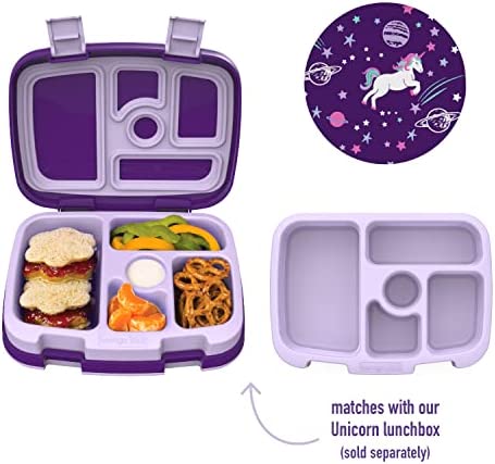 Bentgo® Kids Prints Tray with Transparent Cover - Reusable, BPA-Free, 5-Compartment Meal Prep Container with Built-In Portion Control for Healthy Meals At Home & On the Go (Unicorn)