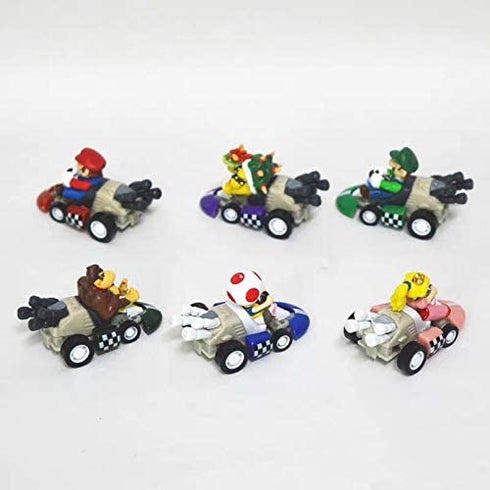 6 Pcs Mini Mario Kart Pull Back Cars Cake Topper Figures Toy Set (2")-Kids Birthday Party Cake Decoration Supplies