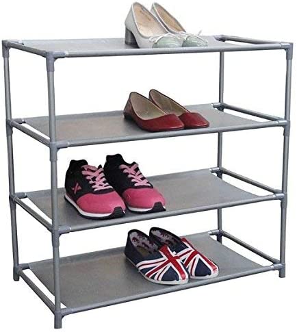Home Basics Multipurpose 12 Pair Non-Woven Free-Standing Shoe Rack (4-Tier)