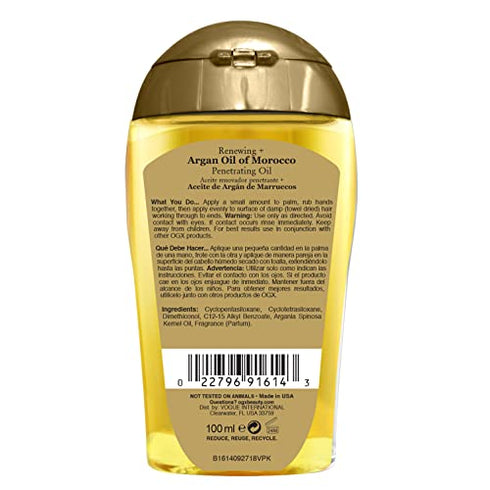 OGX Renewing + Argan Oil of Morocco Penetrating Hair Oil Treatment, Moisturizing & Strengthening Silky Hair Oil for All Hair Types, Paraben-Free, Sulfated-Surfactants Free, 3.3 fl oz