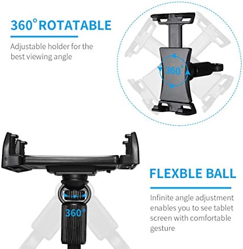 JUBOR Tablet Mounts for Microphone Stands, Microphone Tablet Holder, Mic Music Stand for iPad, iPad Pro, iPad Air, iPad Mini, 2, 3, iPhone, Smartphone 4.7-12.9" Tablets