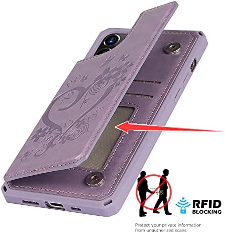 Jaorty for iPhone 12 Pro Max Wallet Case with RFID Blocking Card Holder for Girls Women,Premium PU Leather Magnetic Buttons Stand Flip Wrist Strap Case for iPhone 12 Pro Max 6.7 Inch,Heart Purple