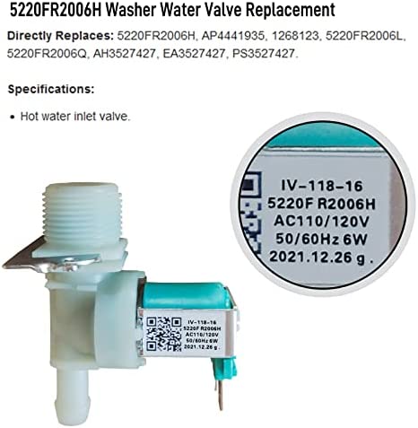 5220FR2006H Hot Water Inlet Valve Assembly (GENUINE ORIGINAL VERSION) ReplaceAP4441935 1268123 5220FR2006L 5220FR2006Q PS3527427 79640272900 79640318900 WM3677HW WM2301HR WM2277HB WM2487HWM