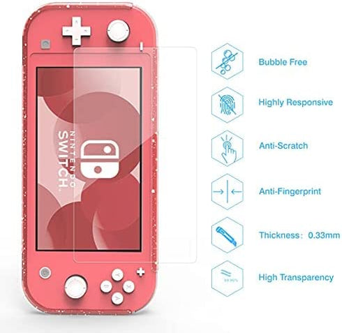 HEYSTOP Switch Lite Pink Cover Case for Girls, Glitter Bling TPU Protective Case with HD Tempered Glass Screen Protector and Thumb Grips with Shock-Absorption/Anti-Scratch Design - Glitter Bling