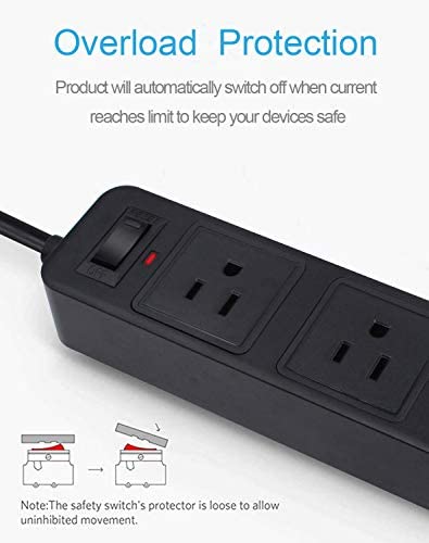 2 Prong Power Strip, Surge Protector 2 Prong with 3AC Outlets and 4 USB Charging Ports, 6.6ft Long 2 Prong to 3 Prong Extension Cord for Smartphone Home Office Desktop, Black