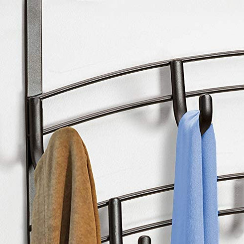 Lynk Over Door 9 Hook Rack Shirt, Belt, Hat, Coat, Towel Organizer, Bronze