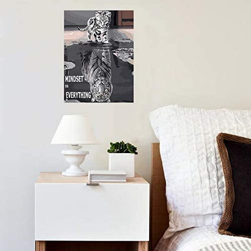 Mindset is Everything Canvas Art -Motivational Inspirational Mindset Poster Print -Modern Picture Painting Framed for Living Room Office Wall Decor- 12" x 16"