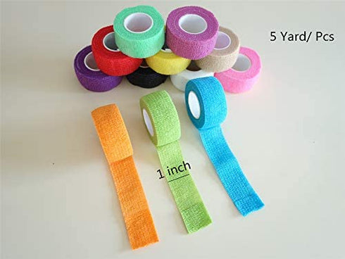 12 Pack Self Adhesive Wrap Bandage - Vet Wrap for Pets, Stretch Self-Adherent Cohesive Tape Breathable Athletic Tape Rolls (1 Inches x 5 Yards Each, 12 Colors)