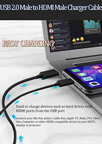 USB to HDMI Cable, Ankky USB 2.0 Male to HDMI Male Charger Cable Splitter Adapter - 1M/3.3ft