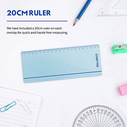 15 x Studyteq Professional Dyslexia Colored Reading Overlays and Rulers + Protective Case | Reading Tracking Rulers for Visual Stress, Dyslexia, Irlens Syndrome, and ADHD
