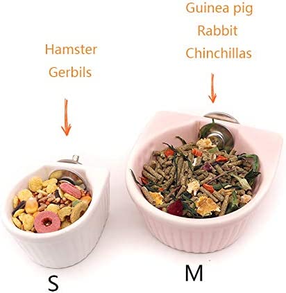 Small Animals Bowl, Detachable Cage Feeder Pet Ceramic Water & Food Feeder , Small Animal Supplies for Rabbit Parrot Squirrels Chinchilla Hamster Ferret (White, S)
