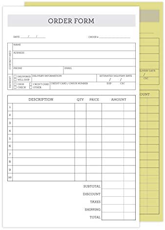 Simply Classic 2-Part Carbonless Order Form Pad / 50 Sets / 5.5" x 8.5" Carbon Copy Purchase Sales Receipt Book