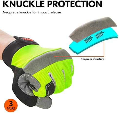 Vgo... 3-Pair Safety Work Gloves, Light Duty Mechanic Gloves (Size XL, 3Colors,SL7584)