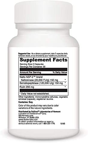 Davinci Labs Nattokinase Plus - Dietary Supplement to Support Healthy Blood Flow, Vascular Health, Capillary Strength and Blood Pressure Already in Normal Range* - 60 Vegetarian Capsules