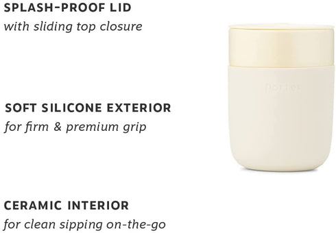 W&P Porter Ceramic Mug w/ Protective Silicone Sleeve, Cream 12 Ounces | On-the-Go | Reusable Cup for Coffee or Tea | Portable | Dishwasher Safe