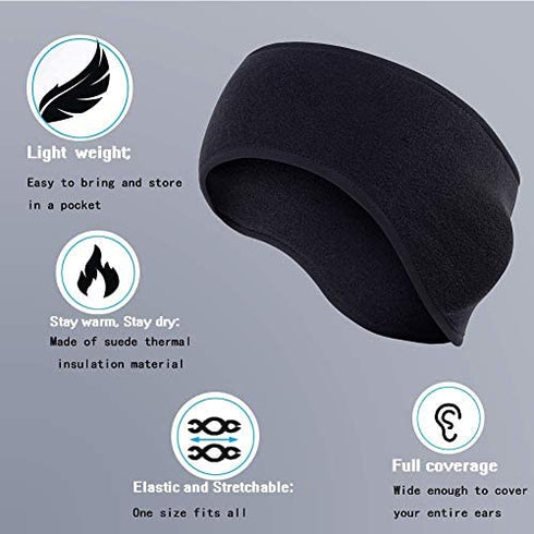Zkptops 2Pcs Fleece Ear Warmers Headband Winter Outdoor Sport Ear Muffs Ear Band Ear Cover Head Wrap Running Sweatband for Men Women