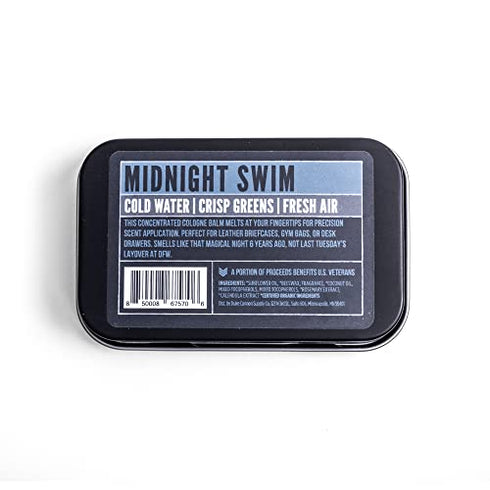 Duke Cannon Supply Co. Solid Cologne for Men Midnight Swim - Cold Water, Crisp Greens, Fresh Air - Concentrated Balm, Travel-Friendly Tin, Made with Natural & Organic Ingredients, 1.5 oz (1 unit)