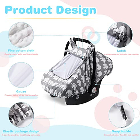 SMTTW Baby Car Seat Covers, Infant Car Canopy for Spring Summer Autumn Winter, Universal Fit, Snug Warm Breathable, Car Seat Canopy for Boys Girls (Squirrel)