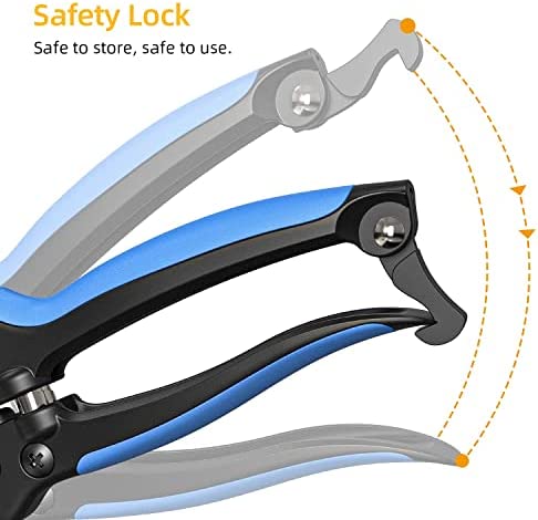 8" Pruning Shears, Pohaku Garden Shears Premium Titanium Scissors Clippers with Safety Locking Spare Spring, Bypass Hand Pruners, Branch Cutter Gardening Hand Tools for Trimming Bushes Flowers Plants