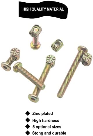 M6 Baby Crib Hardware Replacement Kit, cSeao 50pcs Socket Cap Bolts Barrel Nuts Assortment Kit for Bunk Bed Furniture Chairs, M6x20mm/ 30mm/ 40mm/ 50mm/ 60mm