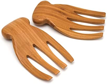 Lipper International Bamboo Wood Salad Hands With Knob Handles, 4" x 7.25" x 1.25", One Pair