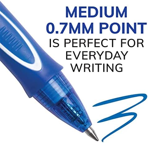 BIC Gel-ocity Quick Dry Blue Gel Pens, Medium Point (0.7mm), 12-Count Pack, Retractable Gel Pens With Comfortable Full Grip