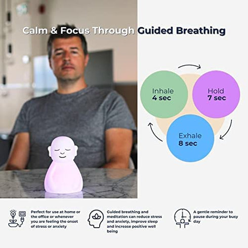 Mindsight ‘Breathing Buddha’ for Guided Visual Meditation | Simple Mindfulness Tool (Adults & Kids) to Slow Your Breathing (4-7-8) | Daily Stress & Anxiety Relief Item | Natural Sleep Aid