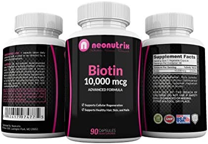 Biotin 10000mcg Supplement - Hair Skin and Nails Vitamins for Women and Men– Biotin for Hair Growth - Biotina para el Cabello 10000 - Non-GMO FDA Inspected Facilities 90 Capsules by Neonutrix