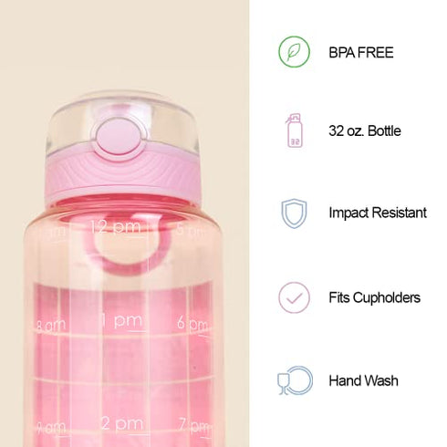 BellyBottle Pregnancy Water Bottle Intake Tracker with Weekly Milestone Stickers (BPA-Free) Pregnancy Must Haves Gifts for First Time Moms Essentials - Pink