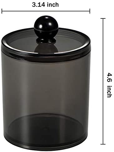 SheeChung 15-ounce Small Clear Plastic Apothecary Jar - Qtip Dispenser Holder Bathroom Vanity Storage Canister Acrylic Jar for Cotton Ball,Cotton Swab,Q-tips,Cotton Rounds | 2 Pack (Black)