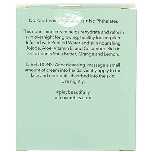 e.l.f. Nourishing Night Cream, Ultra-Hydrating Face Moisturizer, Infused with Shea Butter & Jojoba Oil, Soothes & Softens Skin, 1.76 Oz