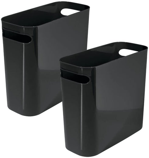 mDesign Plastic Small Trash Can 1.5 Gallon/5.7 Liter Wastebasket, Garbage Container Bin w/Handles for Bathroom, Kitchen, Home Office Holds Waste Recycling,10" H, Aura Collection - 2 Pack - Black