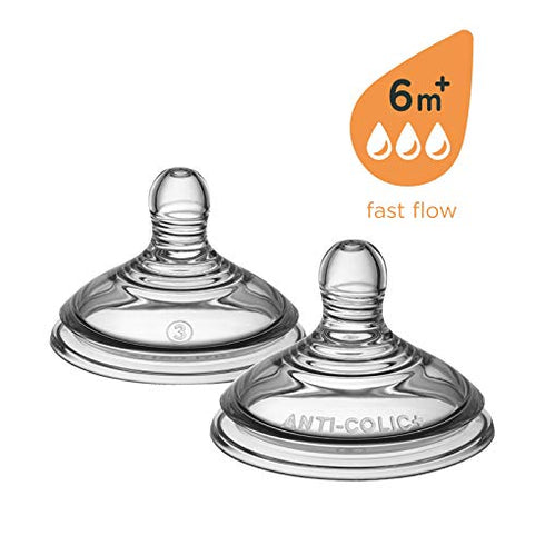 Tommee Tippee Advanced Anti-Colic Fast Flow Baby Bottle Nipples, 6m+ – 2pk