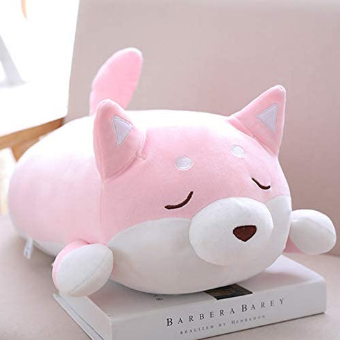 Shiba Inu Dog Plush Pillow, Cute Soft Corgi Stuffed Animals Doll Toys Gifts for Valentine, Christmas, Birthday, Bed, Sofa Chair (Pink Smiling Eye, 21.3in)