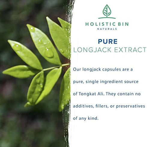 Holistic Bin Indonesian Tongkat Ali Capsules 1000mg Per Serving | Wild Harvested Eurycoma Longifolia Roots from Sumatra | No Fillers - 100% Pure Tongkat Ali for Men and Women (30 Day Supply)