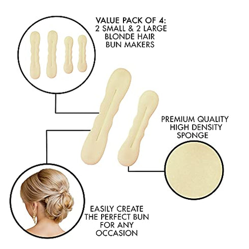 Styla Hair Magic Bun Maker (2 Small, 2 Large) Foam Sponge Bun Shaper Hair Accessories (Blonde)