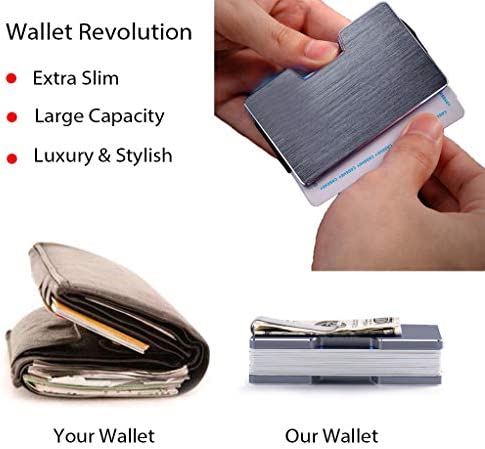 TriLea Minimalist Titanium Metal Wallet | Slim Aluminum RFID Blocking Money Clip Wallets for Men | Thin Front Pocket Credit Card Holder