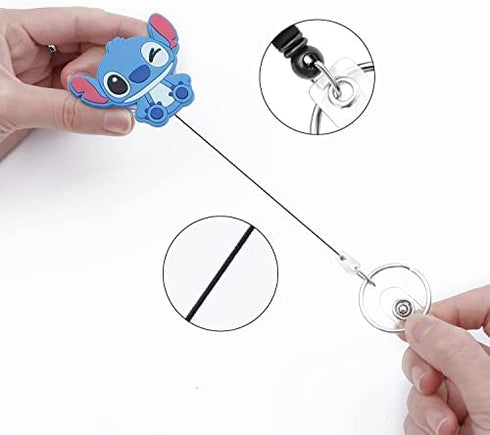 Cartoon Stitch Badge Reel Retractable ID Card Badge Holder with Alligator Clip Name Badge for Student Nurse Employee Coworker (BRL Stitch)