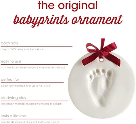 Pearhead Babyprints Baby's First Handprint or Footprint Ornament Kit, Easy No-Bake DIY, Christmas Baby Gift, 50010