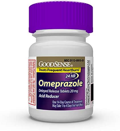 GoodSense Omeprazole Delayed Release Tablets 20 mg, Stomach Acid Reducer for Frequent Heartburn Treatment, 14 Count (Pack of 3)