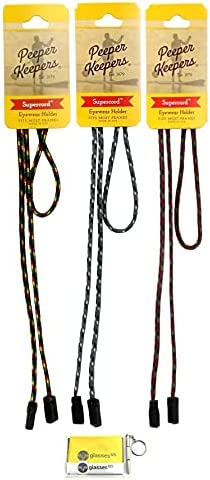 Peeper Keepers Eyeglass Retainer | Supercord | Eyeglass Holder | Assortment(4), 3pk mix | w/Microfiber Cloth, Screwdriver