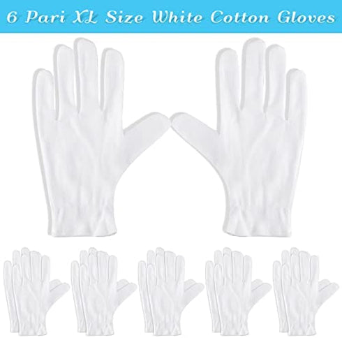 Paxcoo 6 Pairs XL White Cotton Gloves for Dry Hand Moisturizing Cosmetic Eczema Hand Spa and Coin Jewelry Inspection
