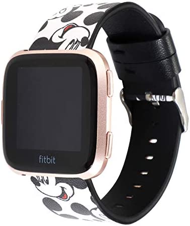 Sufcusny Cute Cartoon Leather Band Strap Lovely Style Wristband Bracelet Compatible with Fitbit Versa 2/Versa/Versa Lite/Versa SE, White/Black Mickey