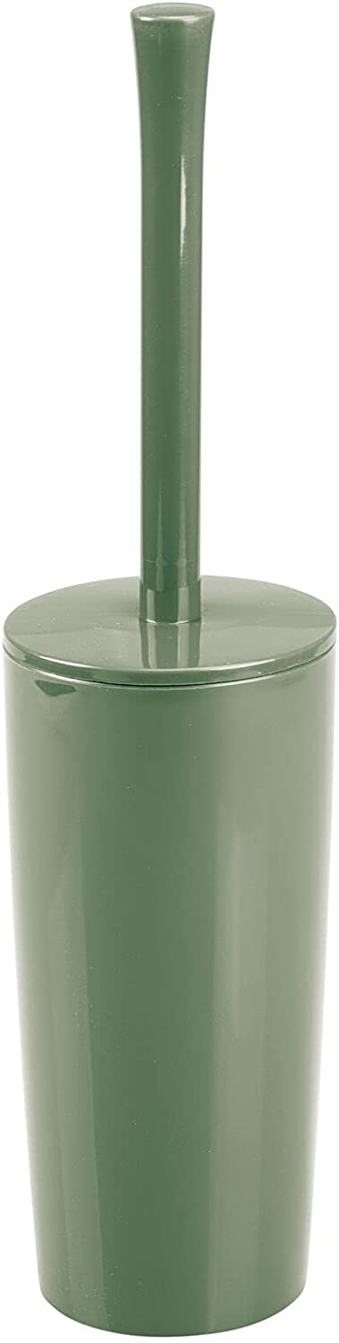 mDesign Slim Compact Modern Plastic Toilet Bowl Brush and Holder for Bathroom Storage - Sturdy, Deep Cleaning - Olive Green